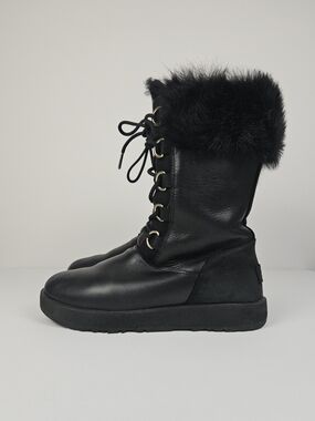 UGG Aya Waterproof Black Leather Winter Boots Size 9